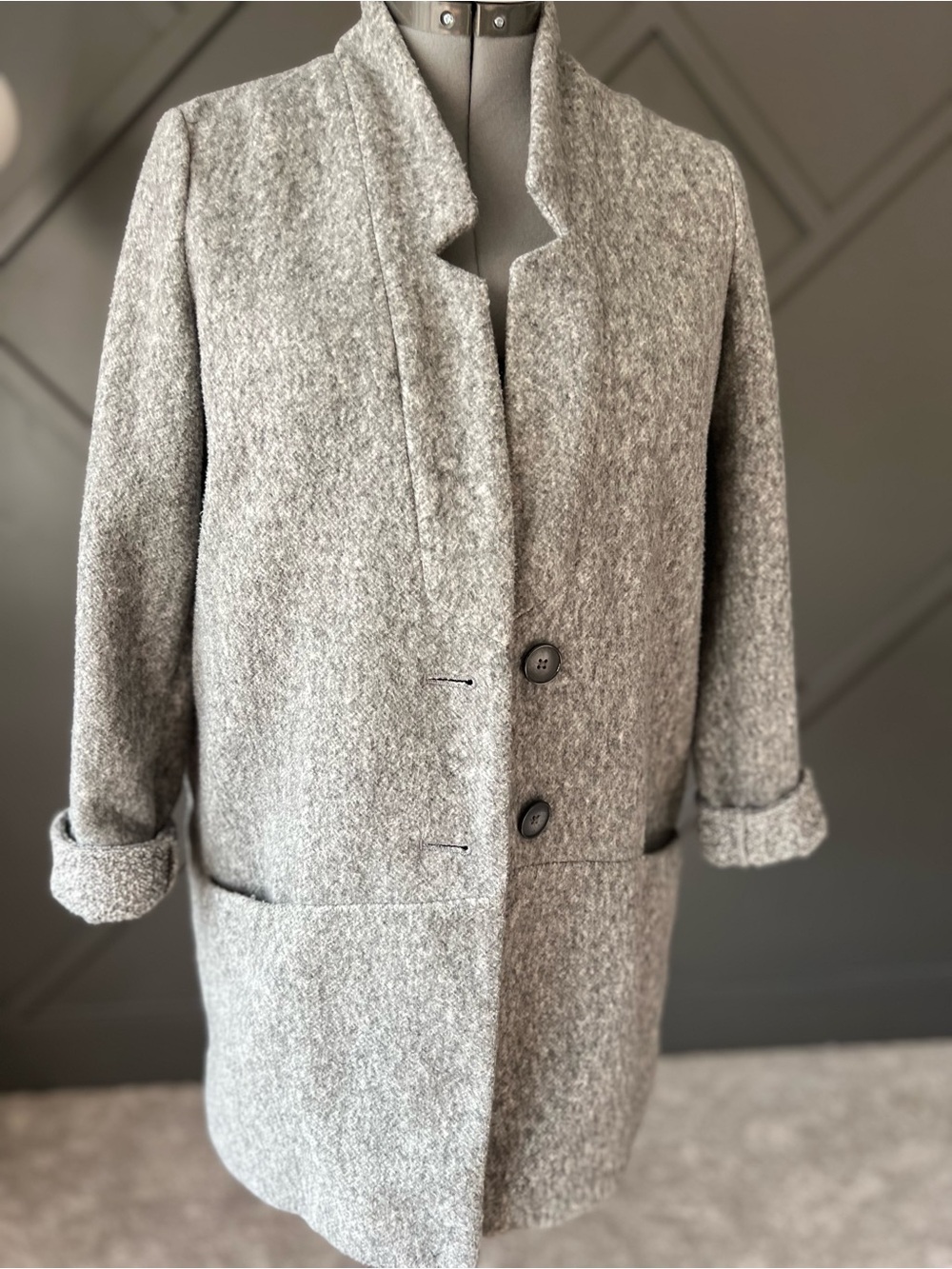 Old Navy Light Gray Wool-Blend Pea Coat